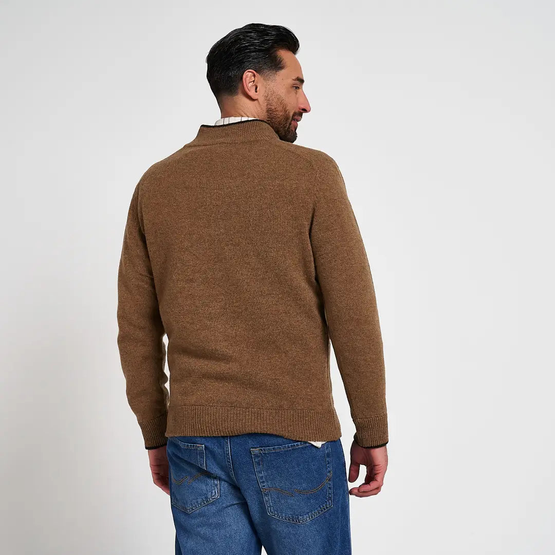 Jack Pyke Ashcombe lambwool zipknit pullover in warm brown ribbed knit