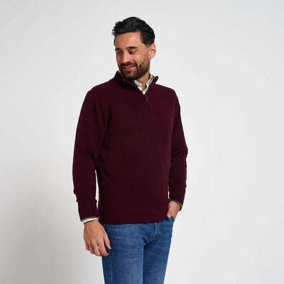 Jack Pyke Ashcombe lambwool zipknit pullover in maroon half-zip style