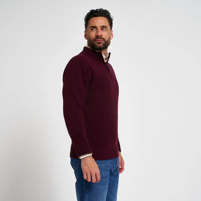 Jack Pyke Ashcombe lambwool zipknit pullover in maroon with ribbed cuffs