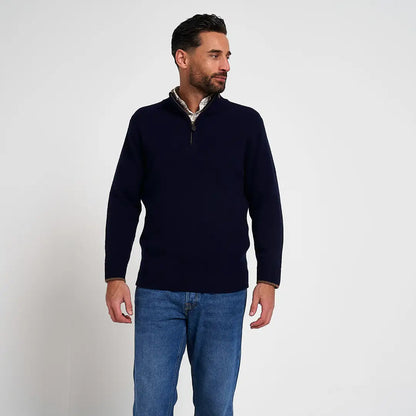 Jack Pyke Ashcombe navy blue quarter-zip lambwool pullover with textured collar