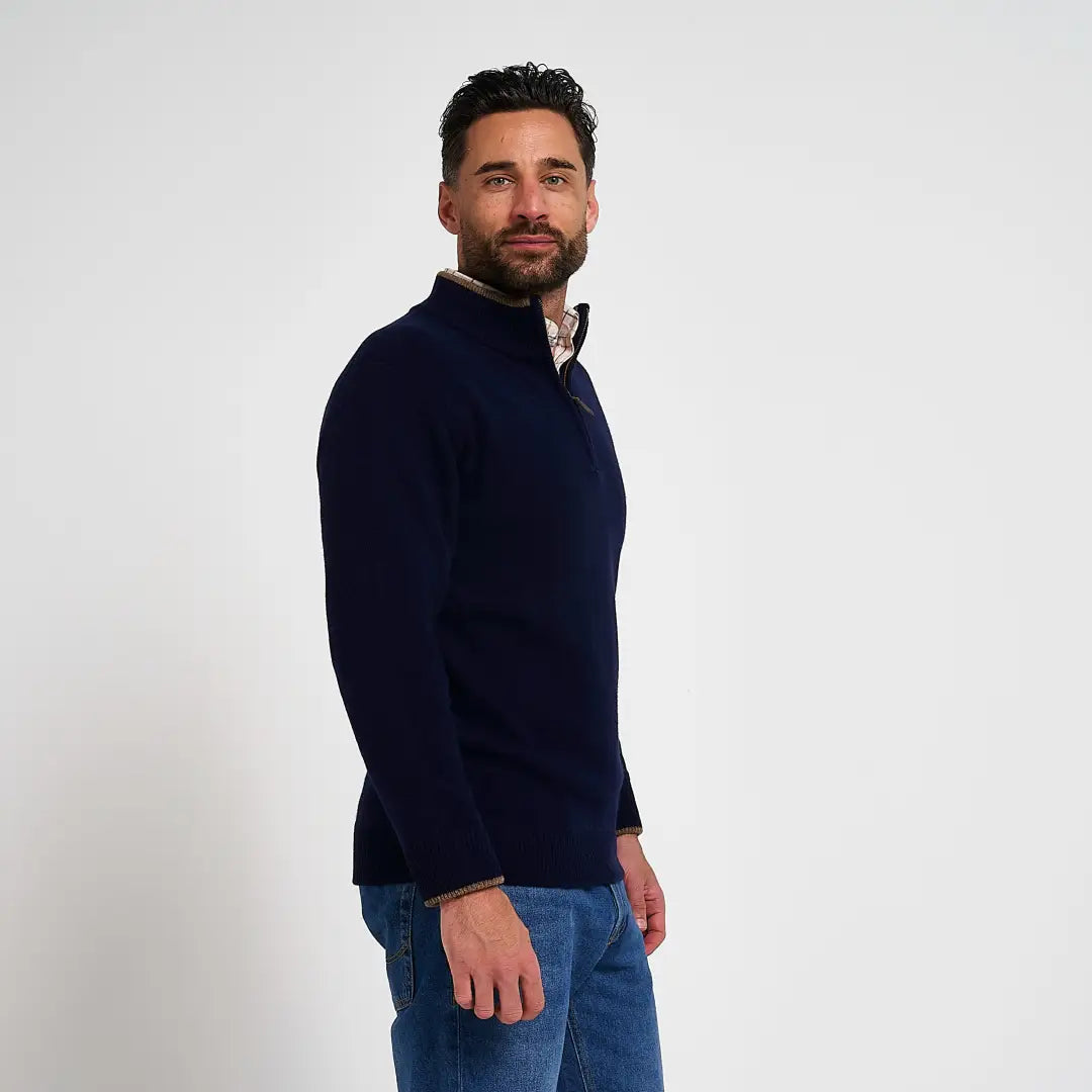 Jack Pyke Ashcombe navy blue quarter-zip lambwool sweater