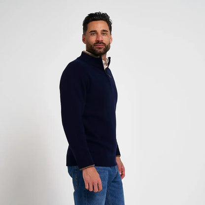 Jack Pyke Ashcombe navy blue quarter-zip lambwool sweater
