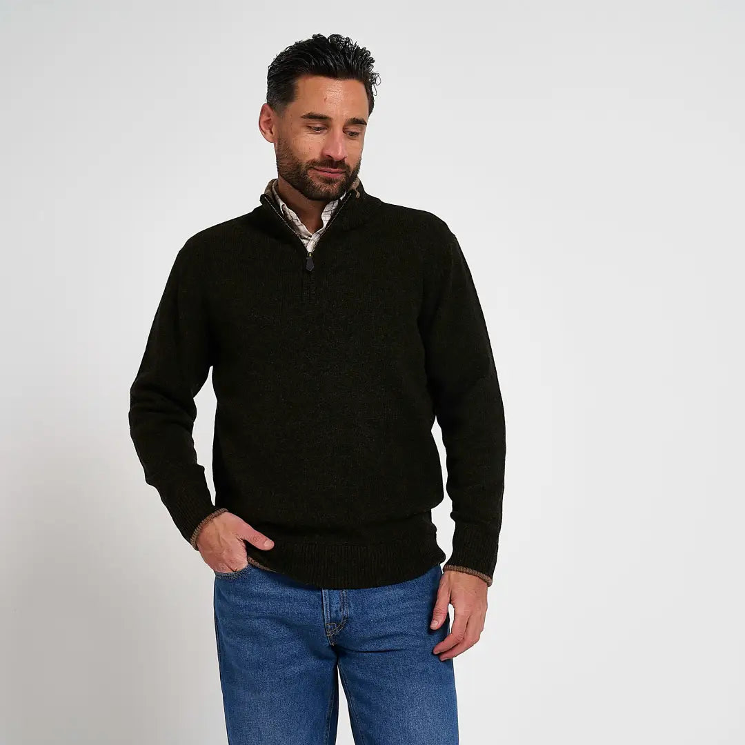 Jack Pyke Ashcombe black quarter-zip lambwool pullover with ribbed cuffs