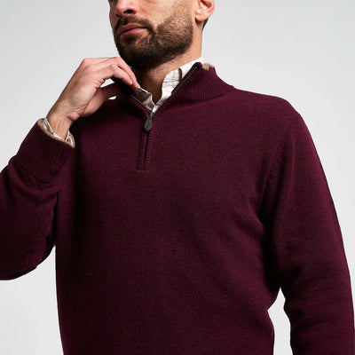 Maroon Jack Pyke Ashcombe lambwool zipknit pullover with ribbed collar