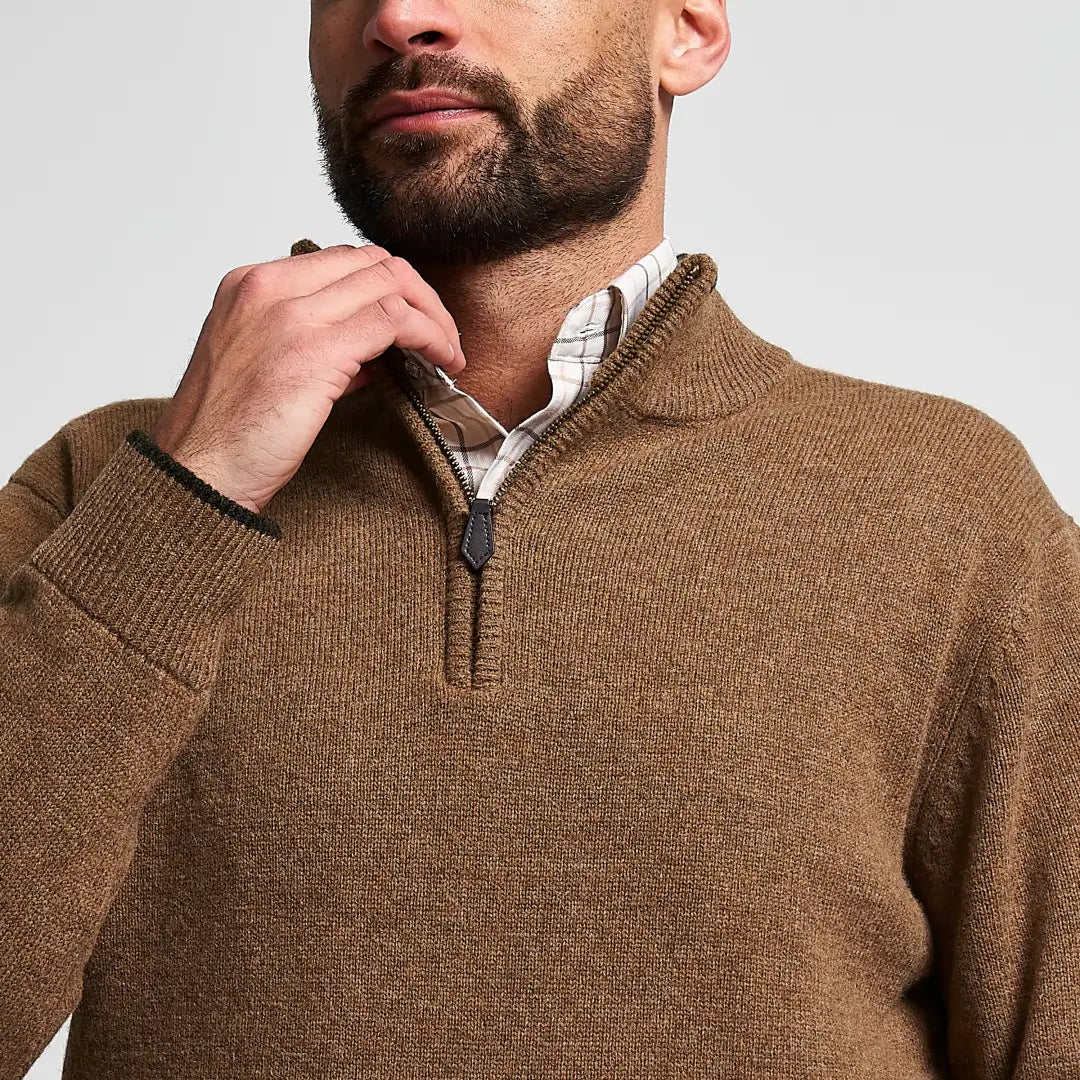 Jack Pyke Ashcombe lambwool zipknit pullover in brown knit