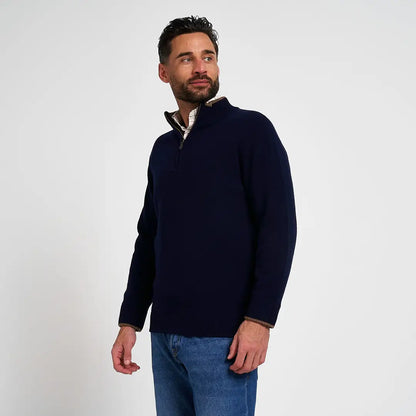 Jack Pyke Ashcombe navy blue quarter-zip lambwool knit sweater
