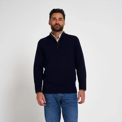 Navy blue Jack Pyke Ashcombe half-zip lambwool sweater with ribbed cuffs
