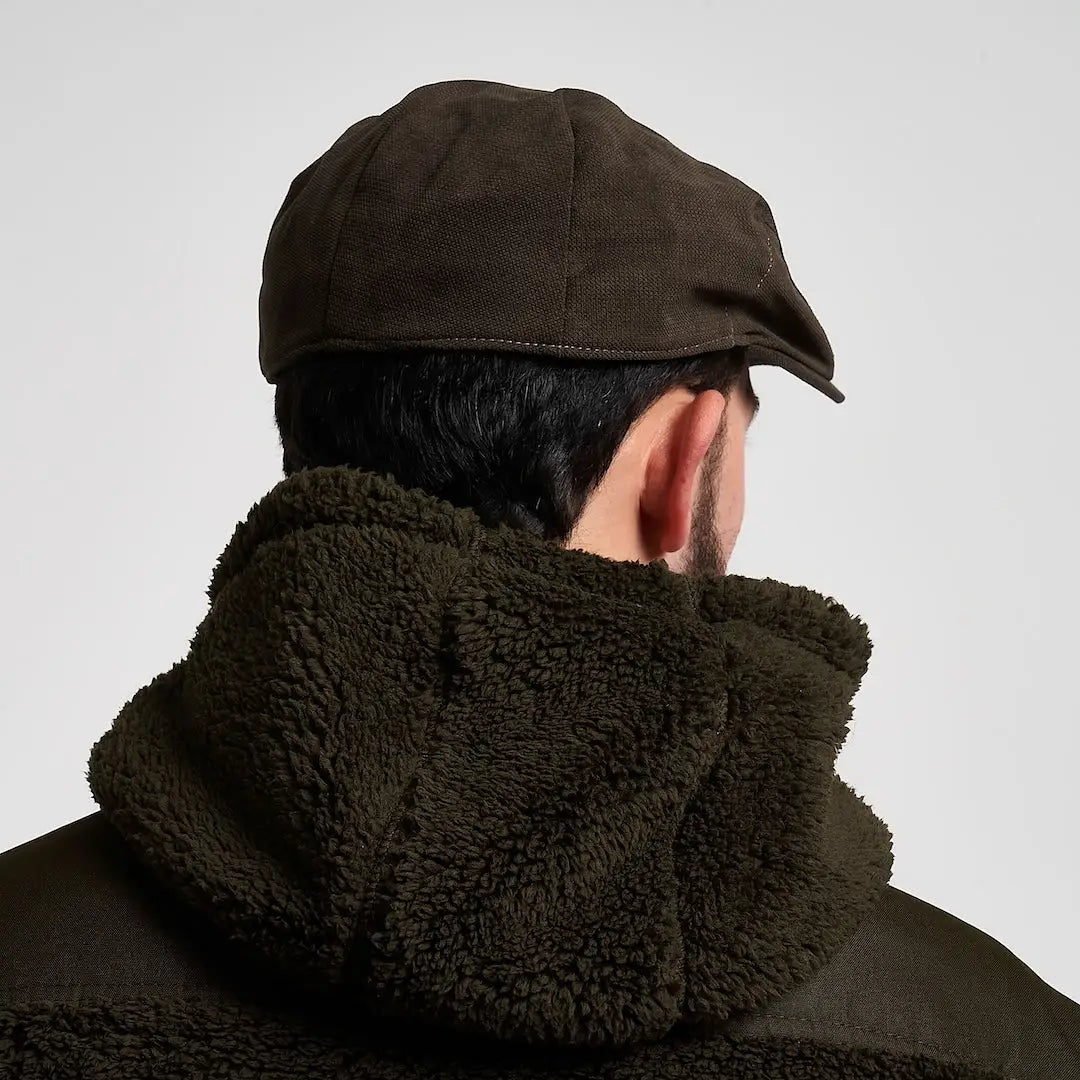 Jack Pyke Ashcombe flat cap in dark brown suede with stitched six-panel design