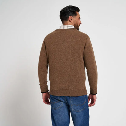 Jack Pyke Ashcombe mens brown knit V-neck jumper with heathered texture