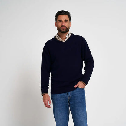 Jack Pyke Ashcombe navy blue v-neck jumper with ribbed cuffs