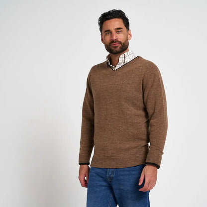 Jack Pyke Ashcombe mens camel textured v-neck knit sweater