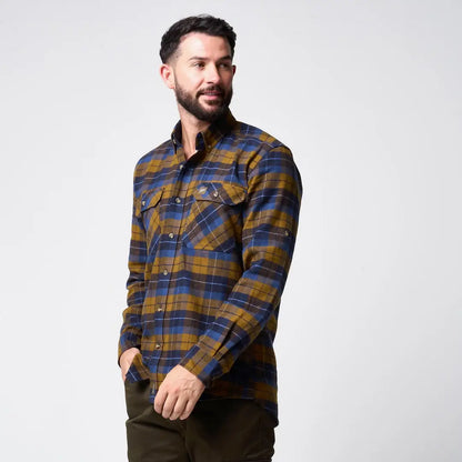 Jack Pyke Bleasdale heavy flannel shirt in blue plaid with yellow accents
