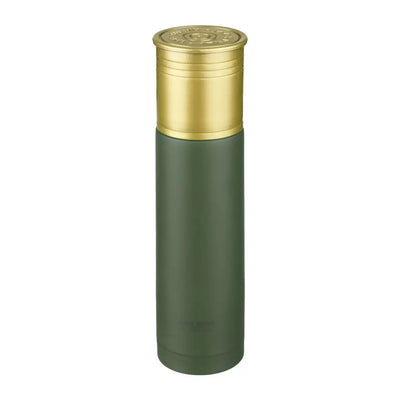 Jack Pyke Cartridge Flask with green body and gold cap, perfect for outdoor adventures