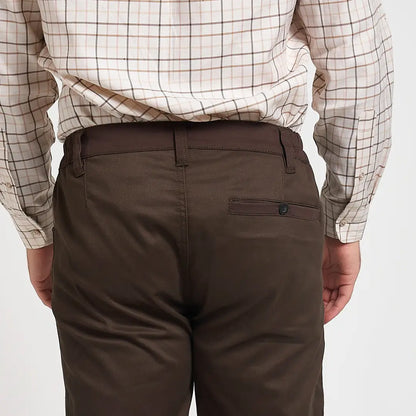 Jack Pyke cotton stretch trousers in brown with textured fabric and buttoned back pocket