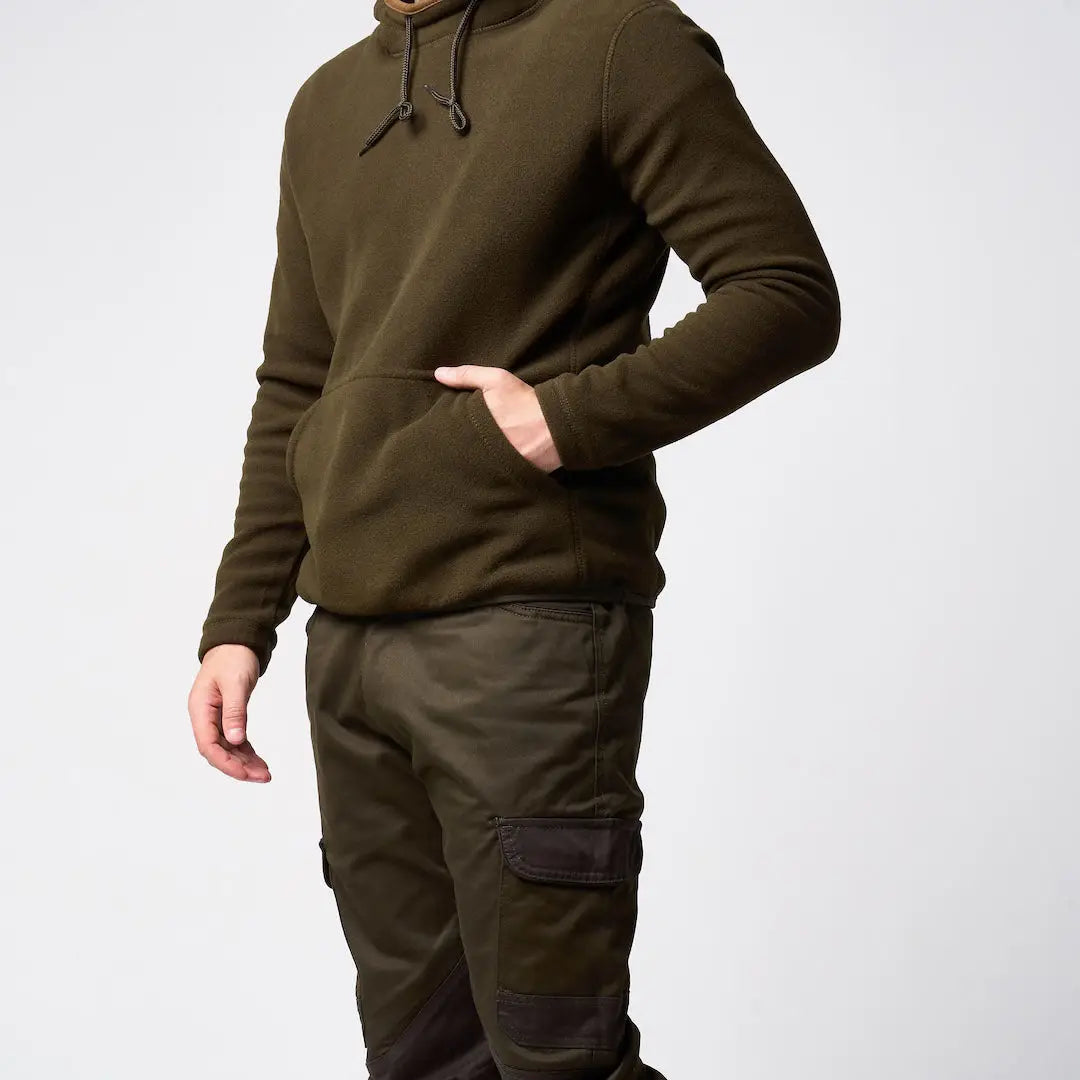 Jack Pyke Country Fleece Hoodie in olive green with drawstring hood