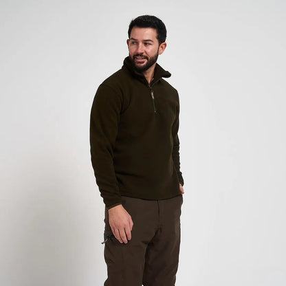 Jack Pyke County Fleece Top in dark olive green with ribbed collar