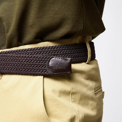 Jack Pyke Countryman elasticated belt in dark brown woven fabric with Ralph Lauren leather tab