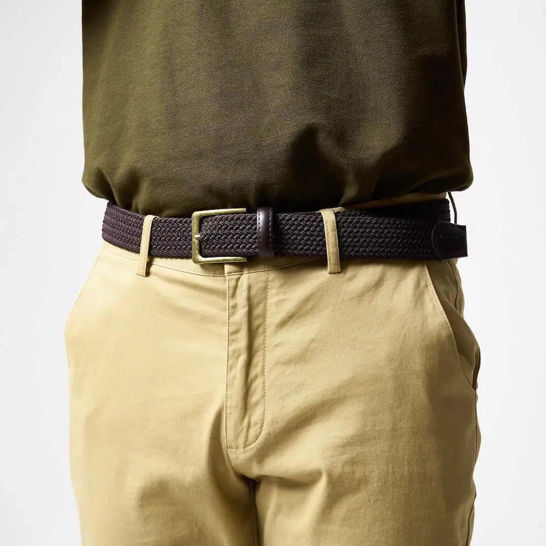 Jack Pyke Countryman elasticated belt in dark brown weave with brass buckle