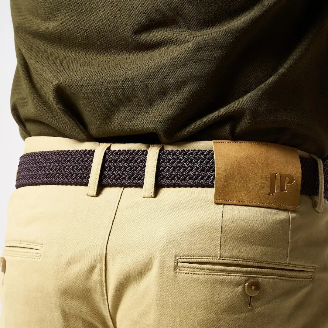 Jack Pyke Countryman elasticated belt in dark purple with tan leather jp logo tab