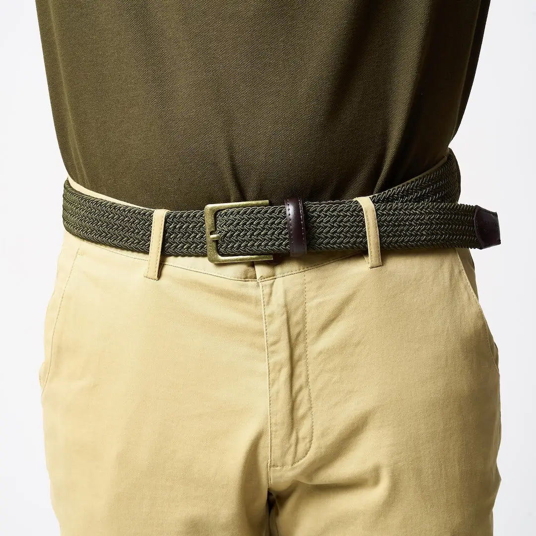 Jack Pyke Countryman elasticated belt in olive green weave with brass buckle