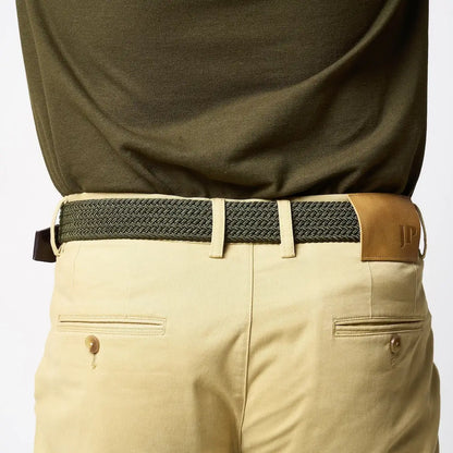 Jack Pyke Countryman elasticated belt in olive green with tan leather jp logo tab