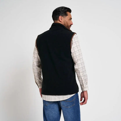 Jack Pyke Countryman 300gsm micro fleece gilet in black with brown leather trim