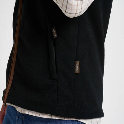 Jack Pyke Countryman 300gsm micro fleece gilet in black with brown zipper trim