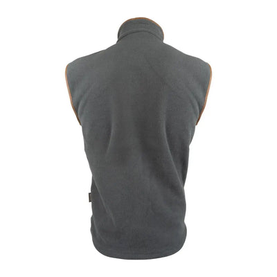 Jack Pyke Countryman 300gsm micro fleece gilet in dark gray with tan leather trim