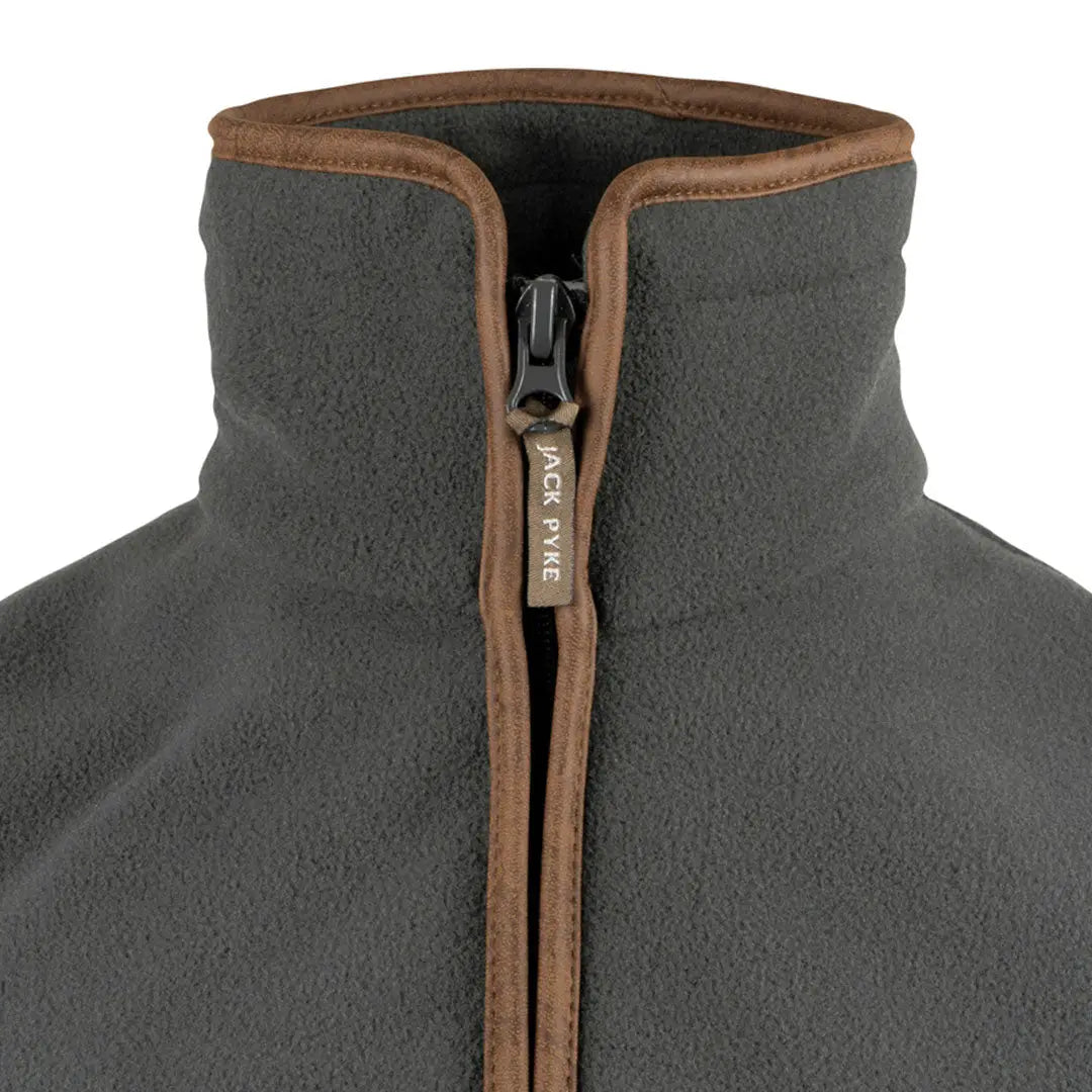 Dark grey Jack Pyke Countryman 300gsm micro fleece gilet with brown leather trim