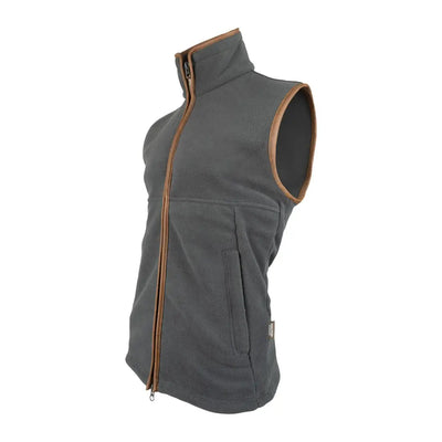 Jack Pyke Countryman 300gsm micro fleece gilet in dark gray with brown leather trim