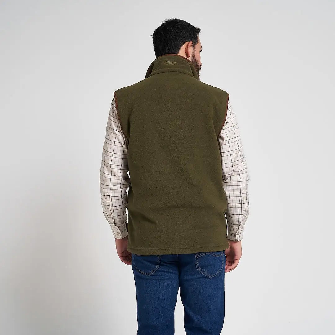 Jack Pyke Countryman Fleece Gilet in olive green with brown nubuck piping