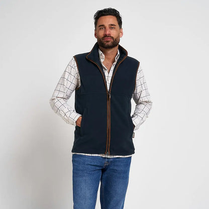 Navy blue Jack Pyke Countryman Fleece Gilet with 300gsm micro fleece, brown zipper trim