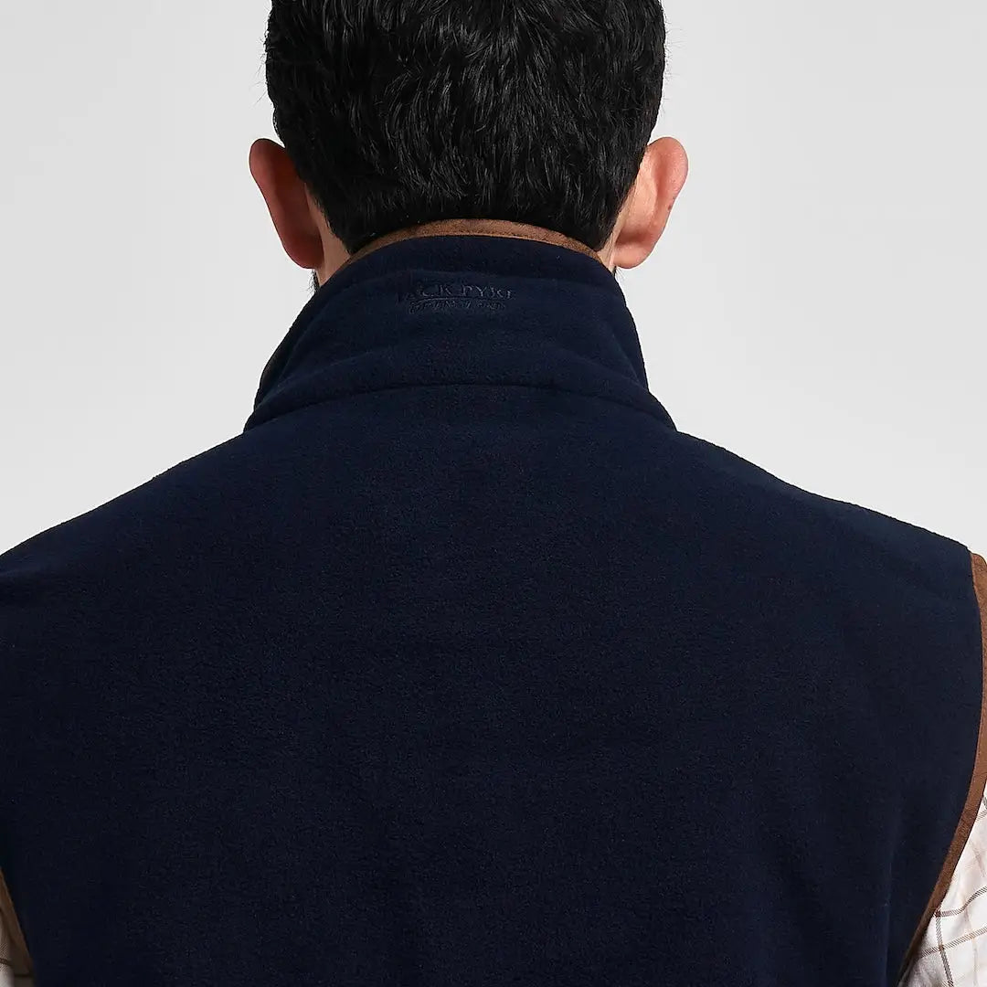Navy blue Jack Pyke Countryman 300gsm fleece gilet with leather trim