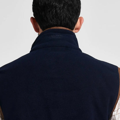Navy blue Jack Pyke Countryman 300gsm fleece gilet with leather trim