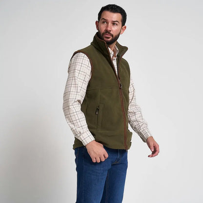Jack Pyke Countryman olive green 300gsm micro fleece gilet with brown zipper