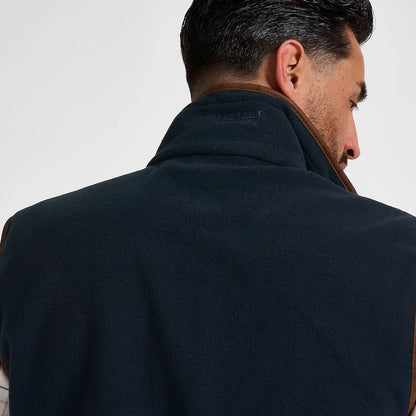 Dark navy Jack Pyke Countryman Fleece Gilet with brown leather trim