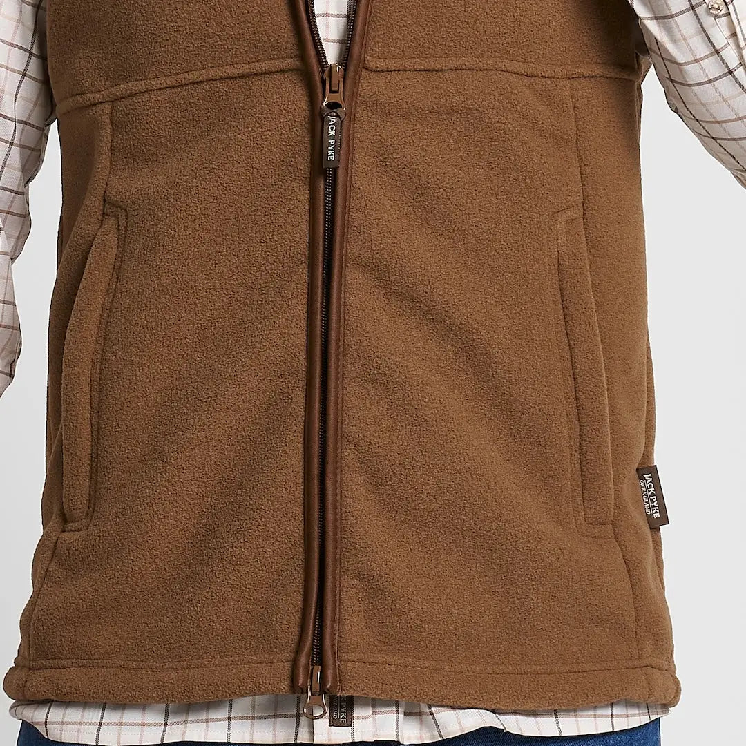 Jack Pyke Countryman 300gsm micro fleece gilet in brown with zipper and pockets
