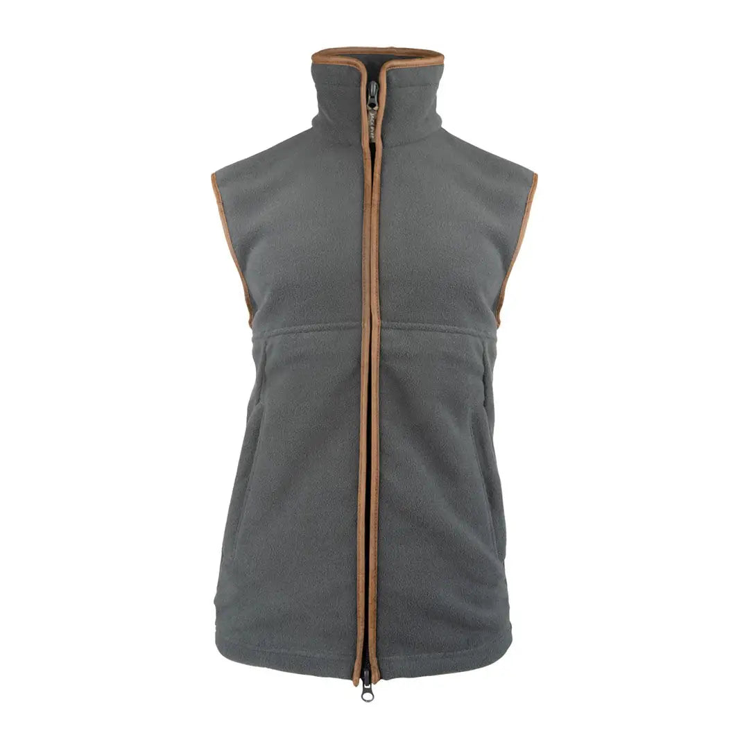 Jack Pyke Countryman 300gsm micro fleece gilet in dark gray with tan leather trim