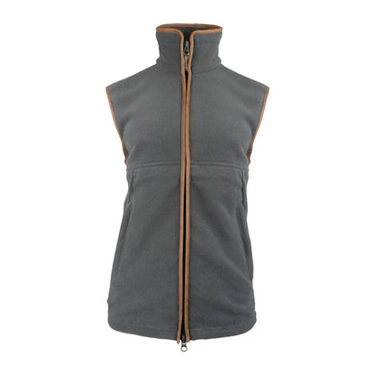 Jack Pyke Countryman 300gsm micro fleece gilet in dark gray with tan leather trim