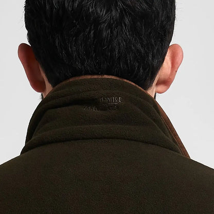 Dark olive green Jack Pyke Countryman fleece gilet with brown leather collar
