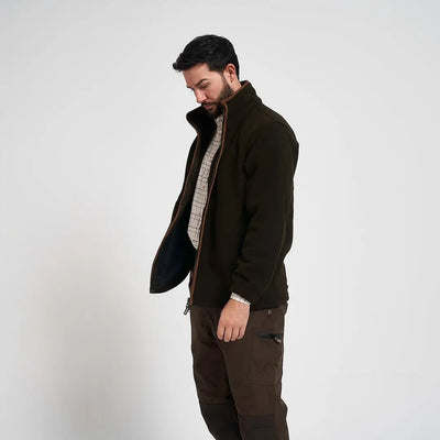 Jack Pyke Countryman fleece jacket in dark brown with high collar and zipper
