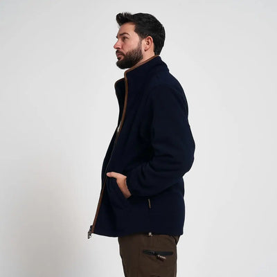Jack Pyke Countryman fleece jacket in navy blue with brown zippers