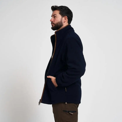 Jack Pyke Countryman fleece jacket in navy blue with brown zippers
