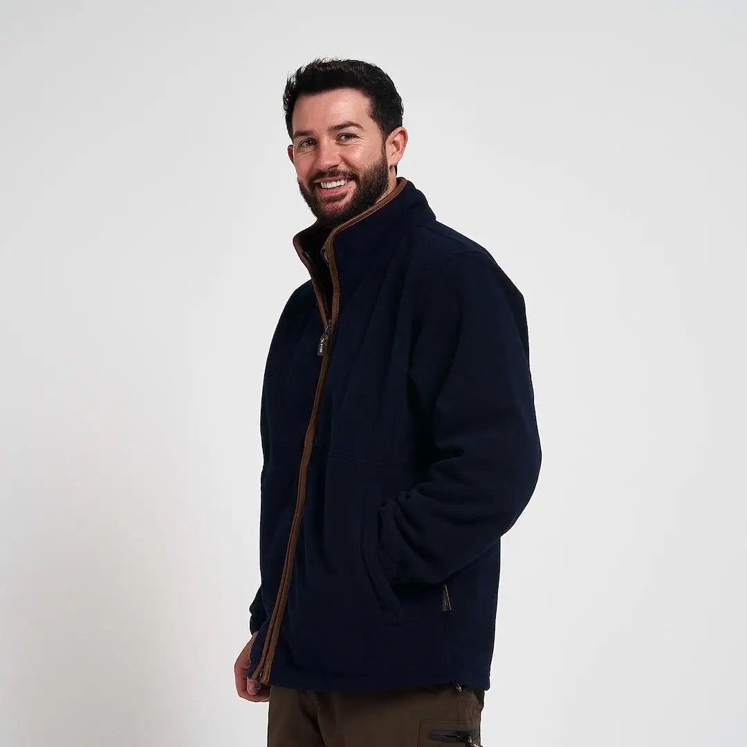 Jack Pyke Countryman fleece jacket in navy blue with brown zipper