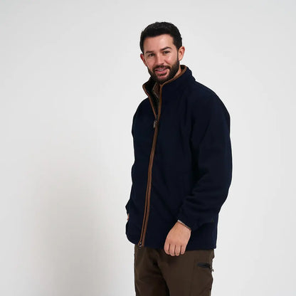 Jack Pyke Countryman fleece jacket in navy blue with brown zipper