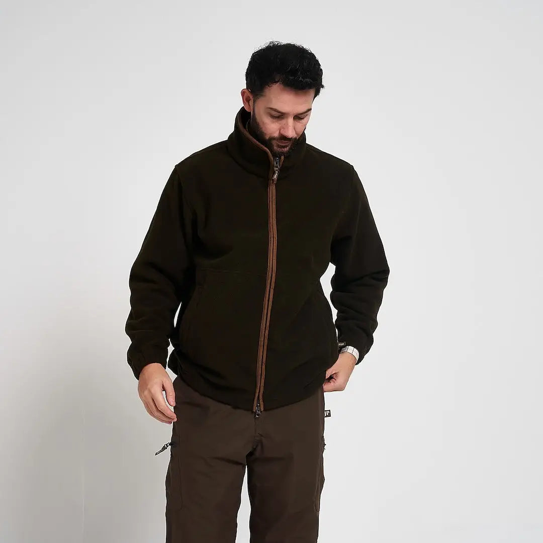 Jack Pyke Countryman fleece jacket in dark olive green with brown zipper