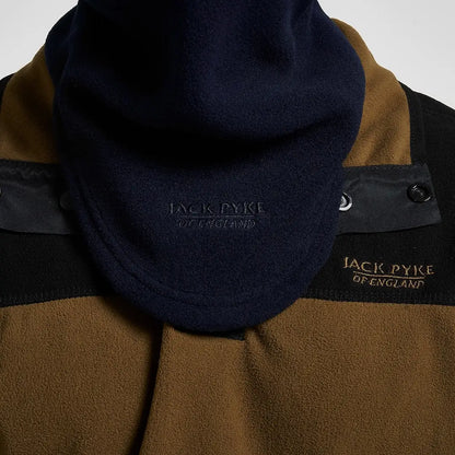 Jack Pyke Countryman navy blue fleece-lined hood with tan black panels and embroidered branding