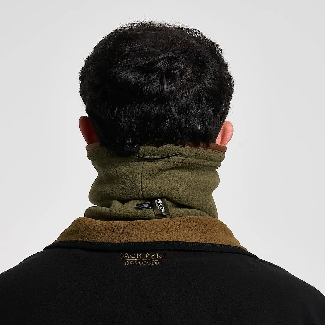 Jack Pyke Countryman Neck Gaitor in olive green fleece with tan lining
