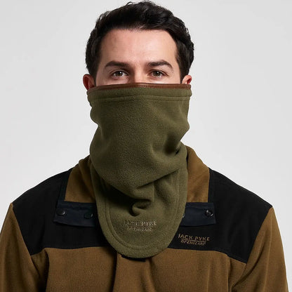 Olive green Jack Pyke Countryman neck gaitor with brown trim