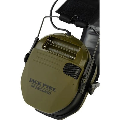Olive green Jack Pyke Electronic Ear Defenders for hearing protection and outdoor use